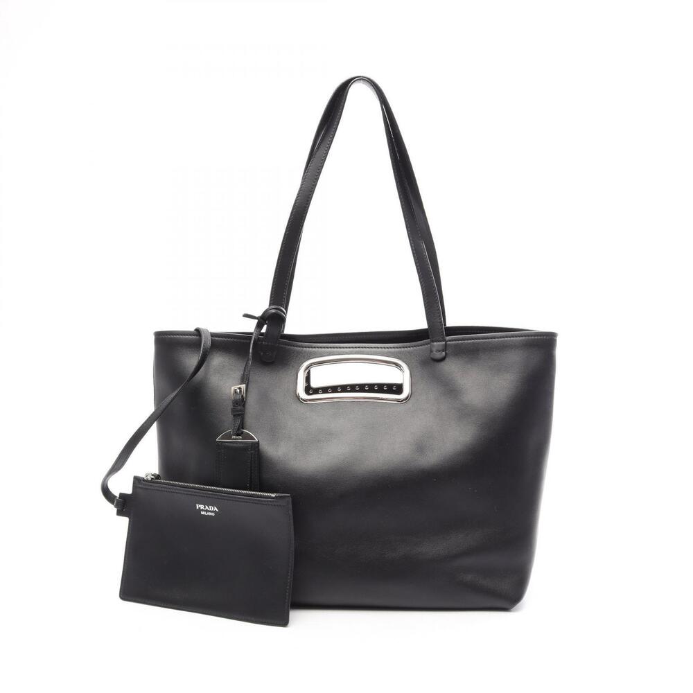 Prada City Calf skin Metal trim Leather Tote Bag Leather Black